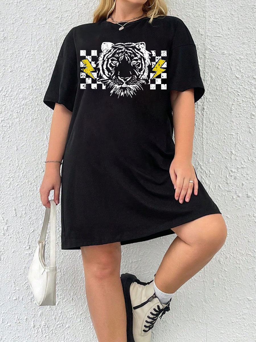 Checker Pattern Tiger Tee Dress