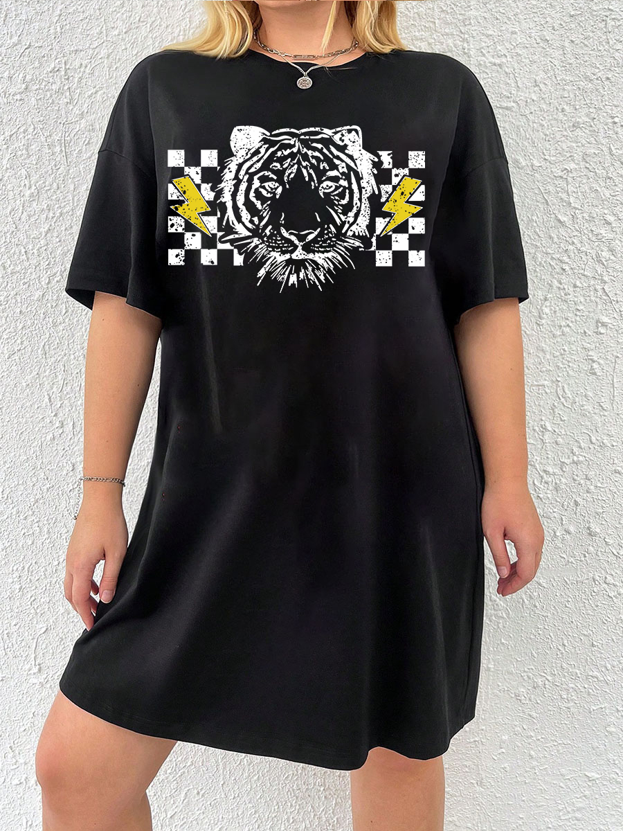 Checker Pattern Tiger Tee Dress