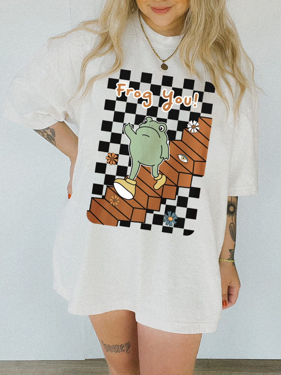 Oversized Retro Funny Frog You T-shirt