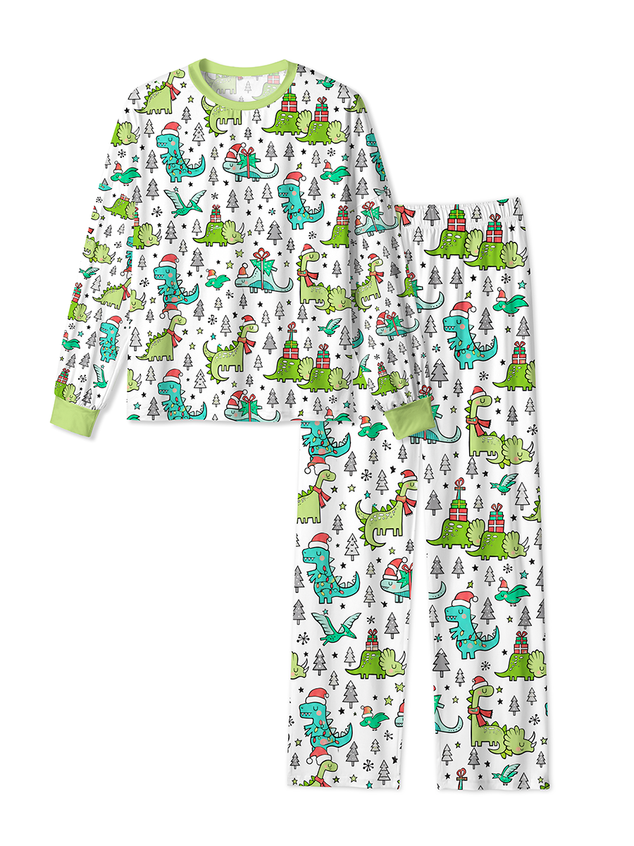 Vintage Line‑Drawn Christmas Dinosaur Mixed Pajamas
