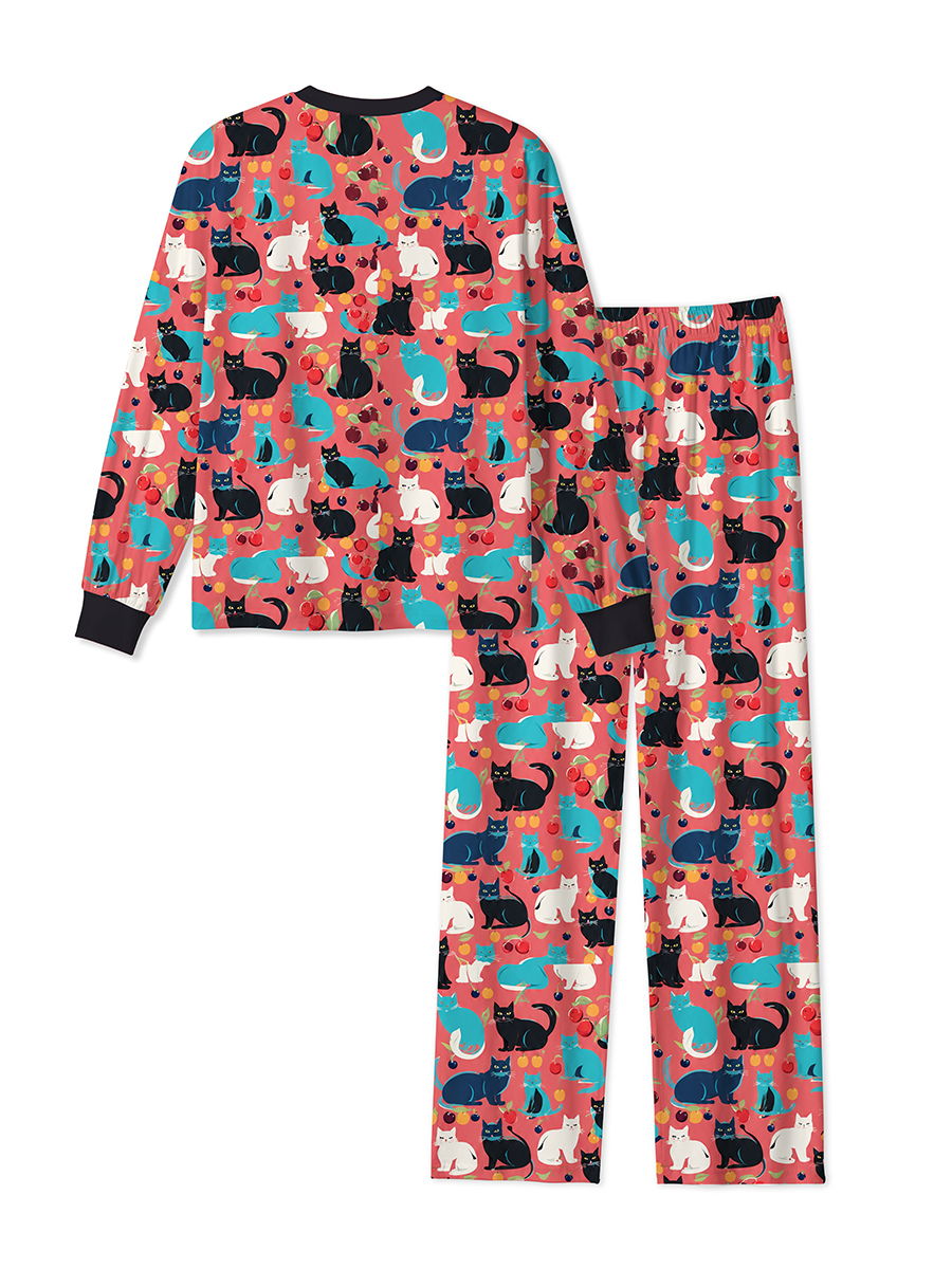 Vintage Retro Flat Style Cats & Berries Mixed Pajamas
