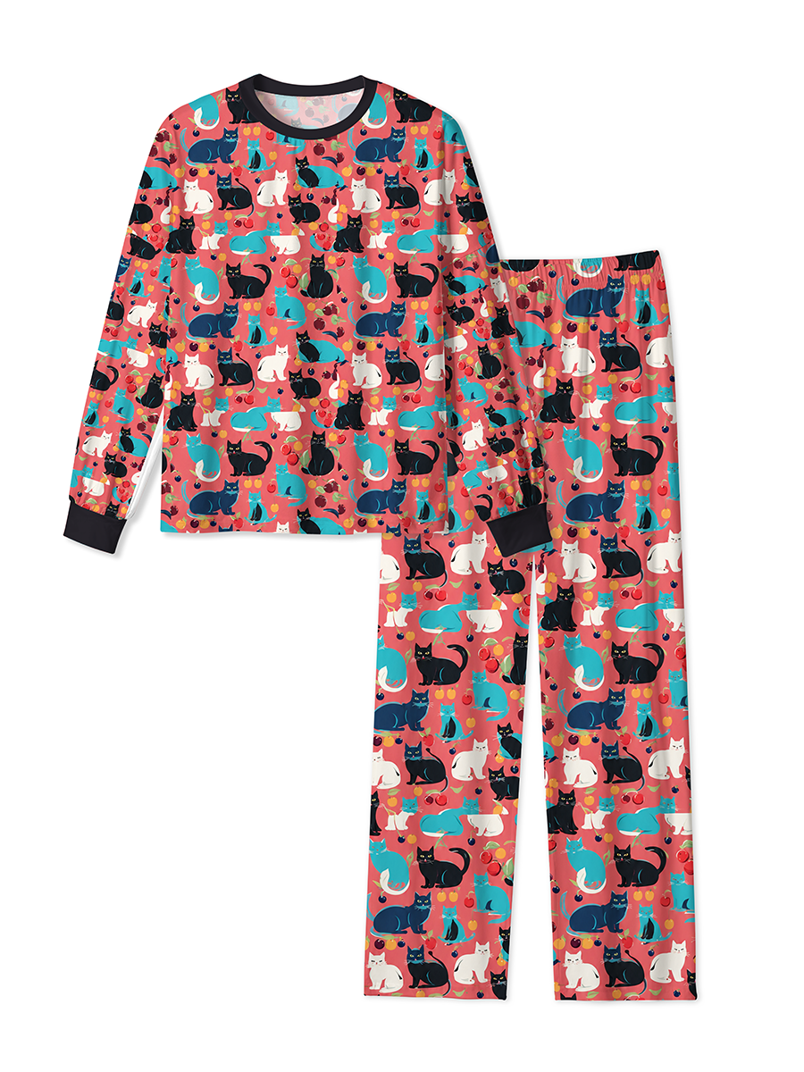Vintage Retro Flat Style Cats & Berries Mixed Pajamas