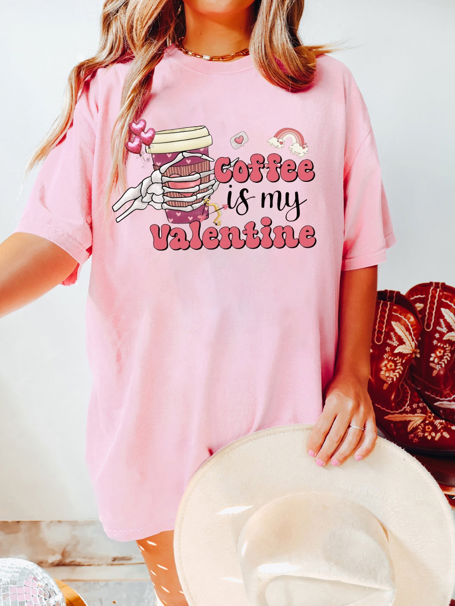 Oversized Valentines Day Coffee Skeleton Hand Shirt 
