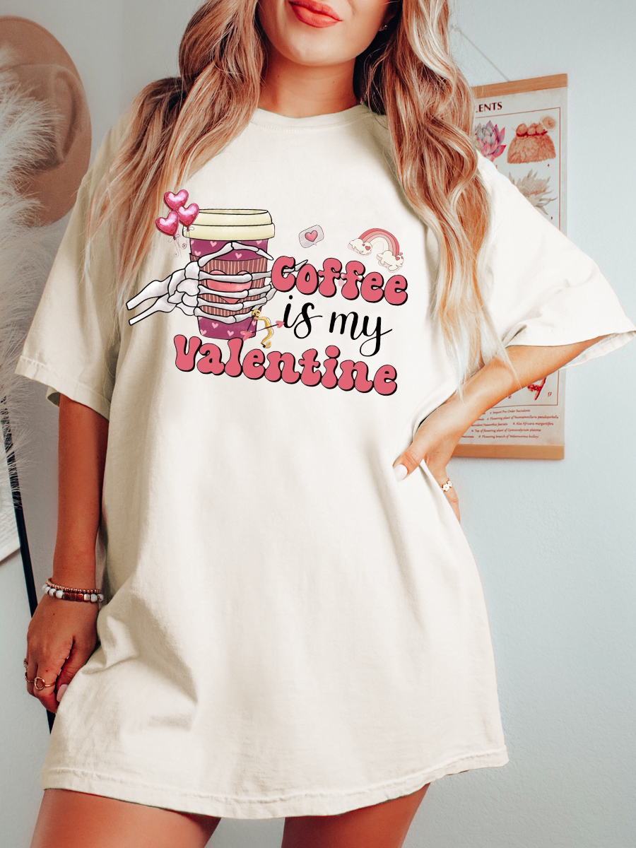 Oversized Valentines Day Coffee Skeleton Hand Shirt 