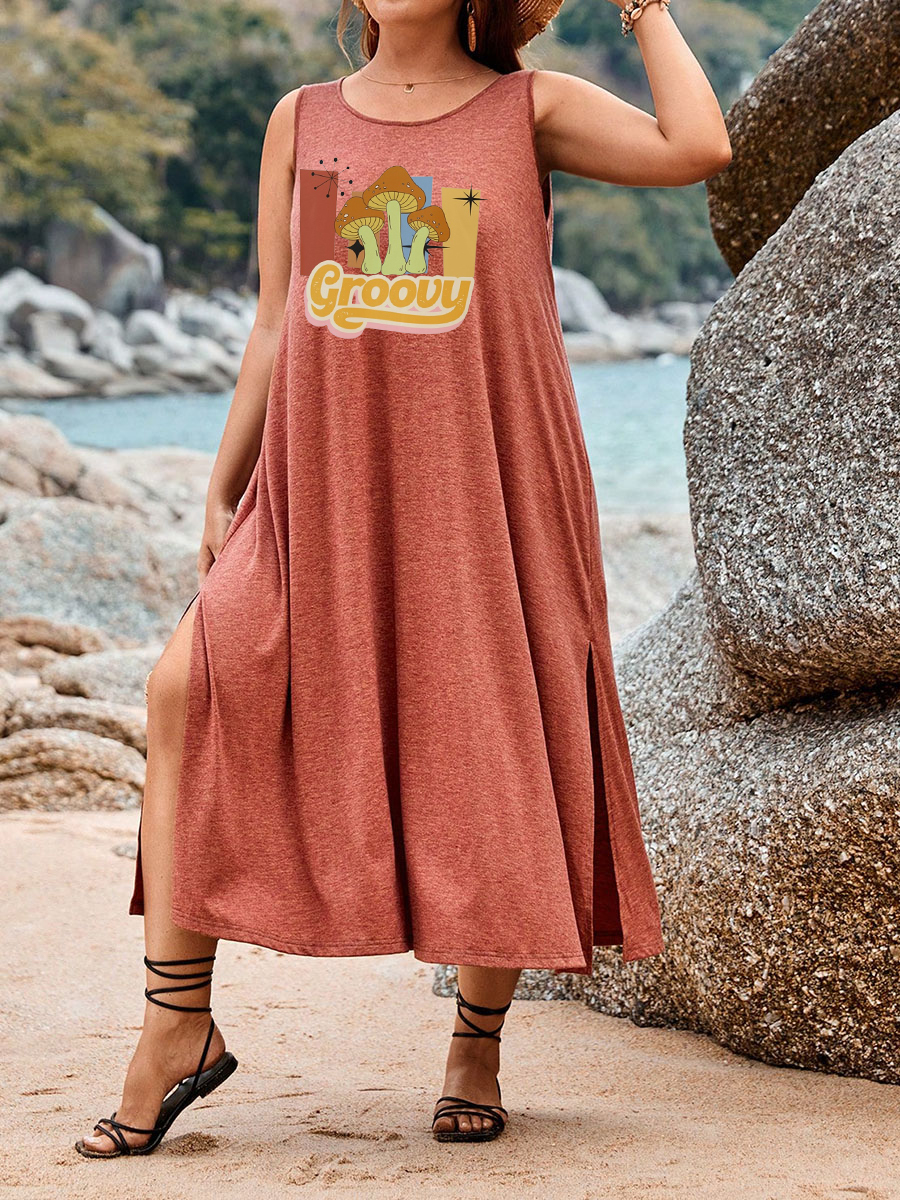 Trendy Retro Groovy Split Thigh Tank Dress
