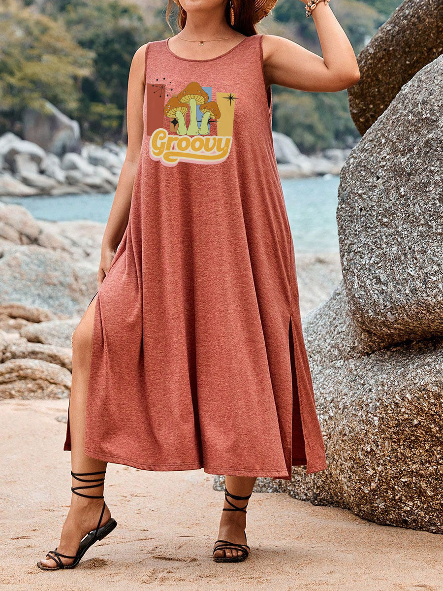 Trendy Retro Groovy Split Thigh Tank Dress