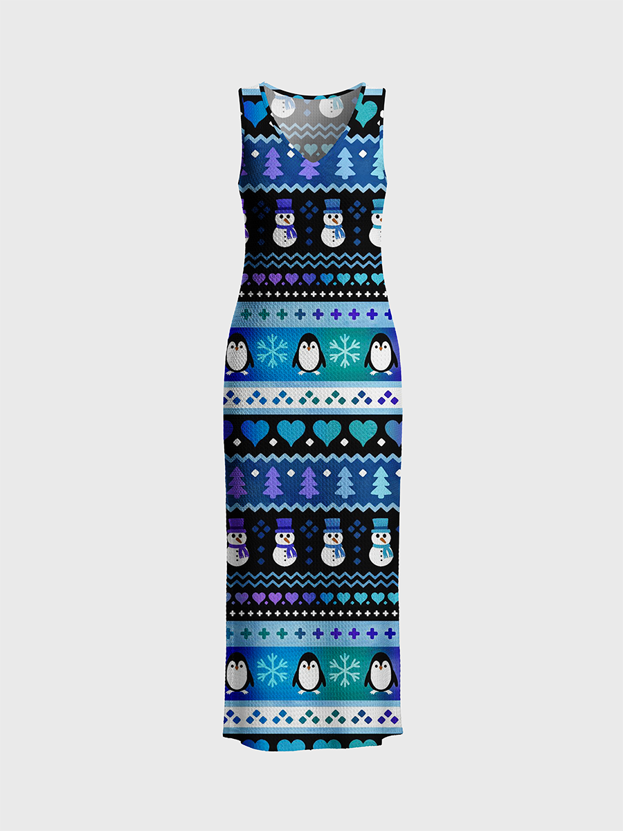 Horizontal Layered Fair Isle Bands Open Stitch Midi Dress