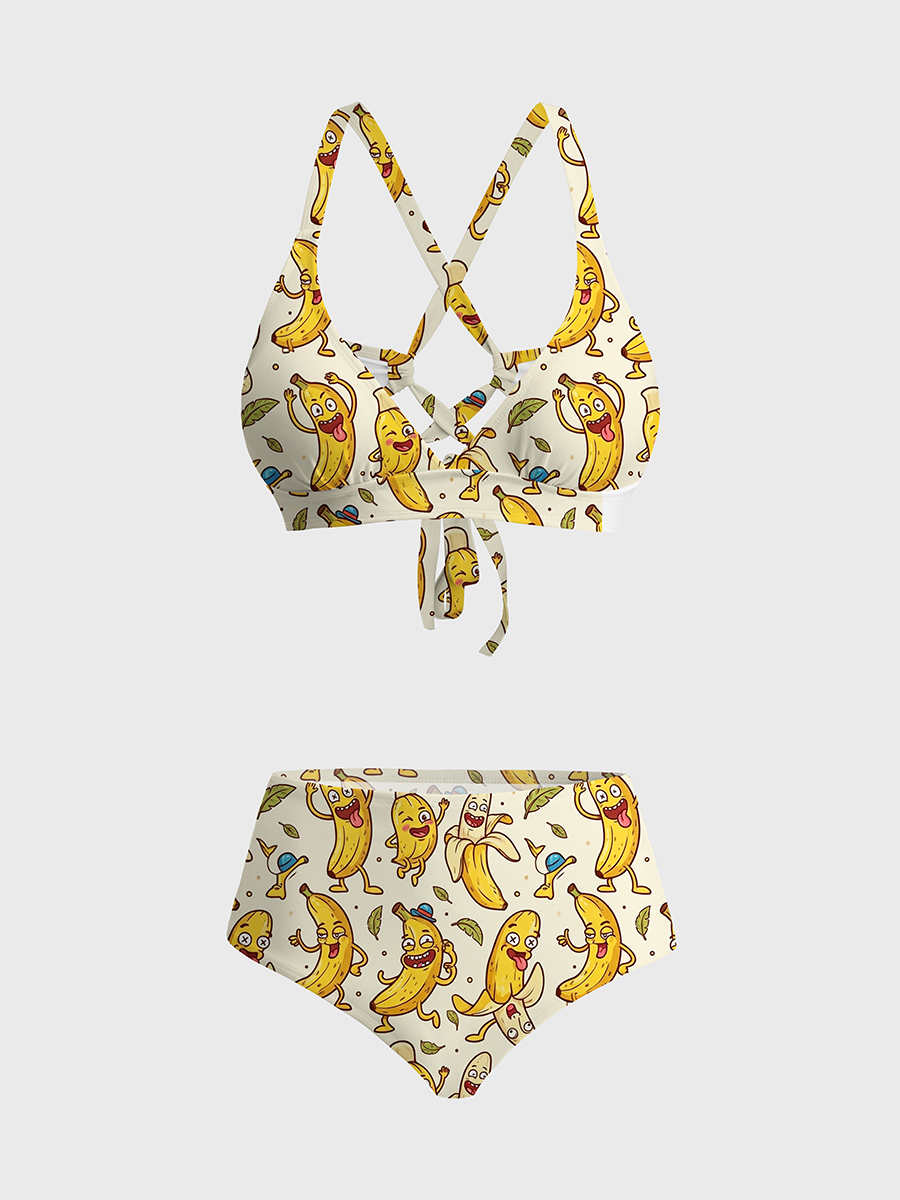 Vintage Cute Banana Strappy Two-Piece Swimsuit