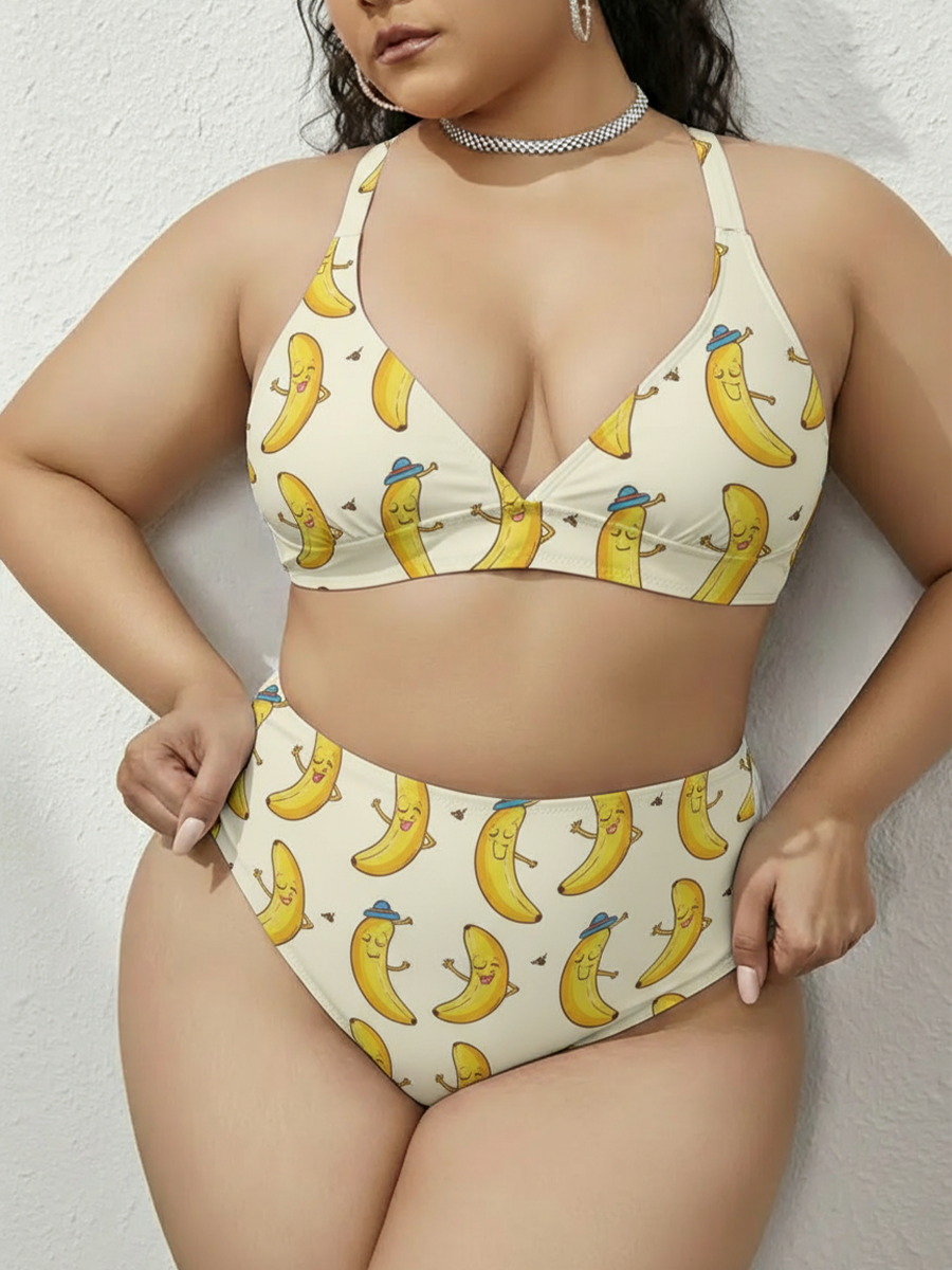 Vintage Cute Banana Strappy Two-Piece Swimsuit
