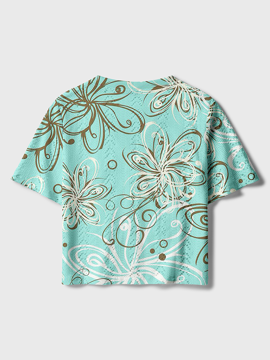 Mint Green Abstract Floral Crochet Button Down Cardigan