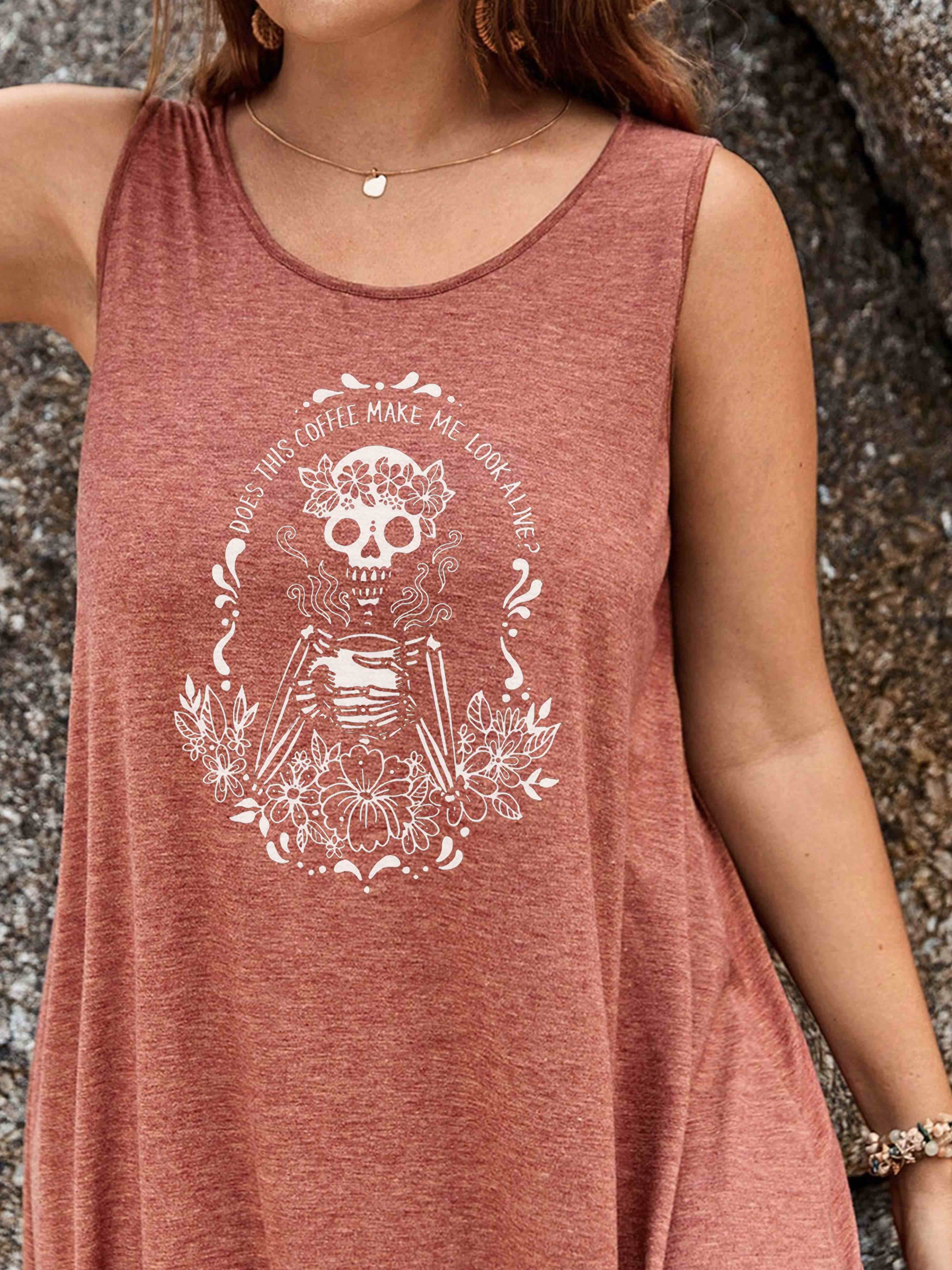 « Coffee Skeleton » Split Thigh Tank Dress