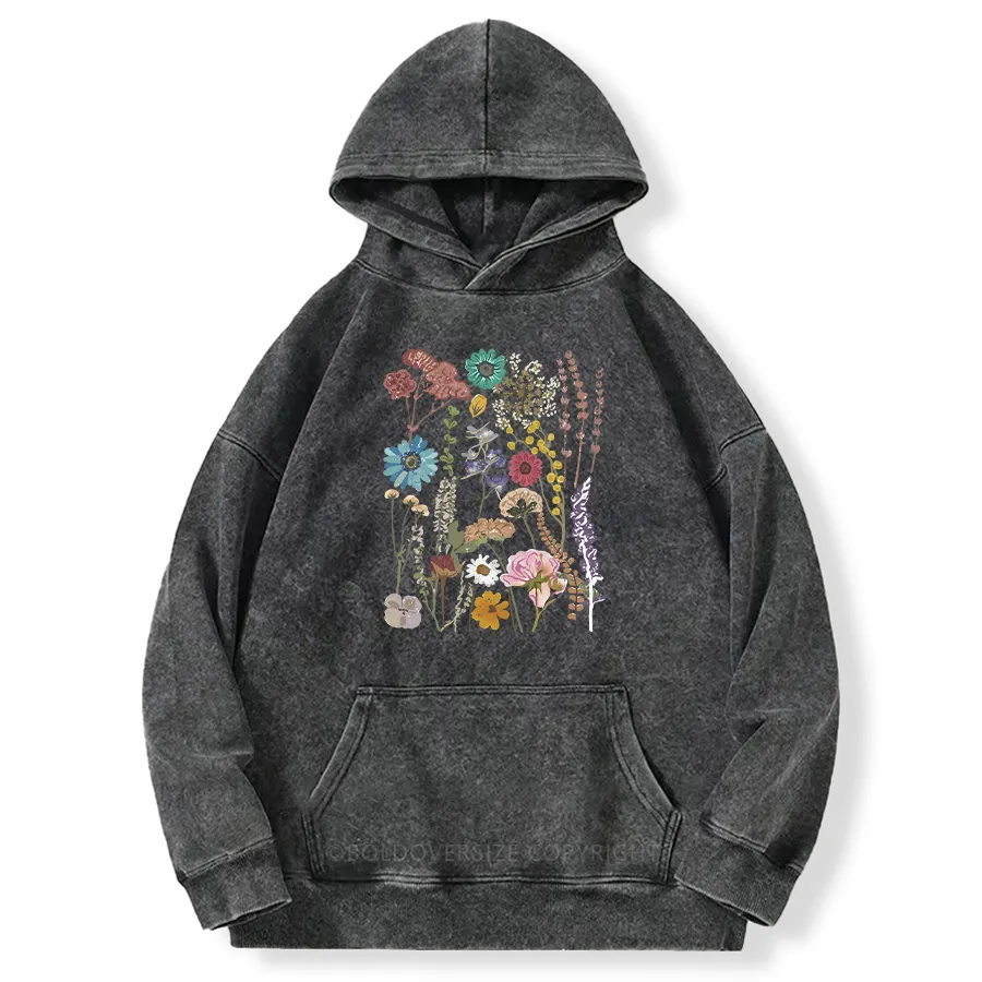 Vintage Pressed Flowers Washed Hoodie