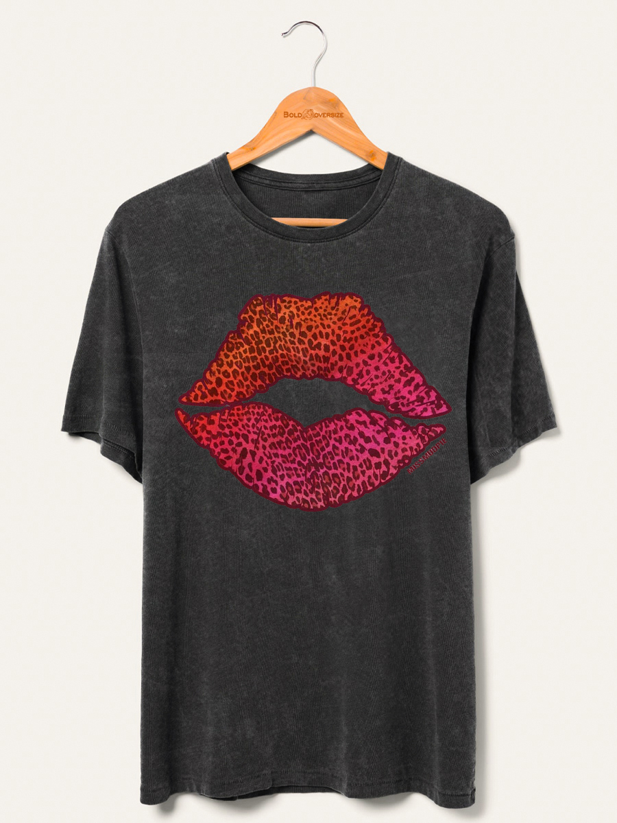 Leopard Sunset Kiss Lips Washed T-Shirt