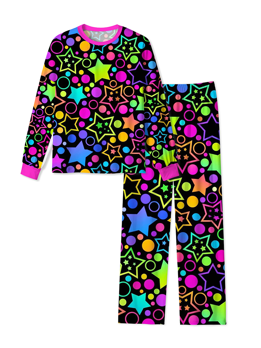 Vintage Neon Colorful Star Polka Dot Mixed Pajamas