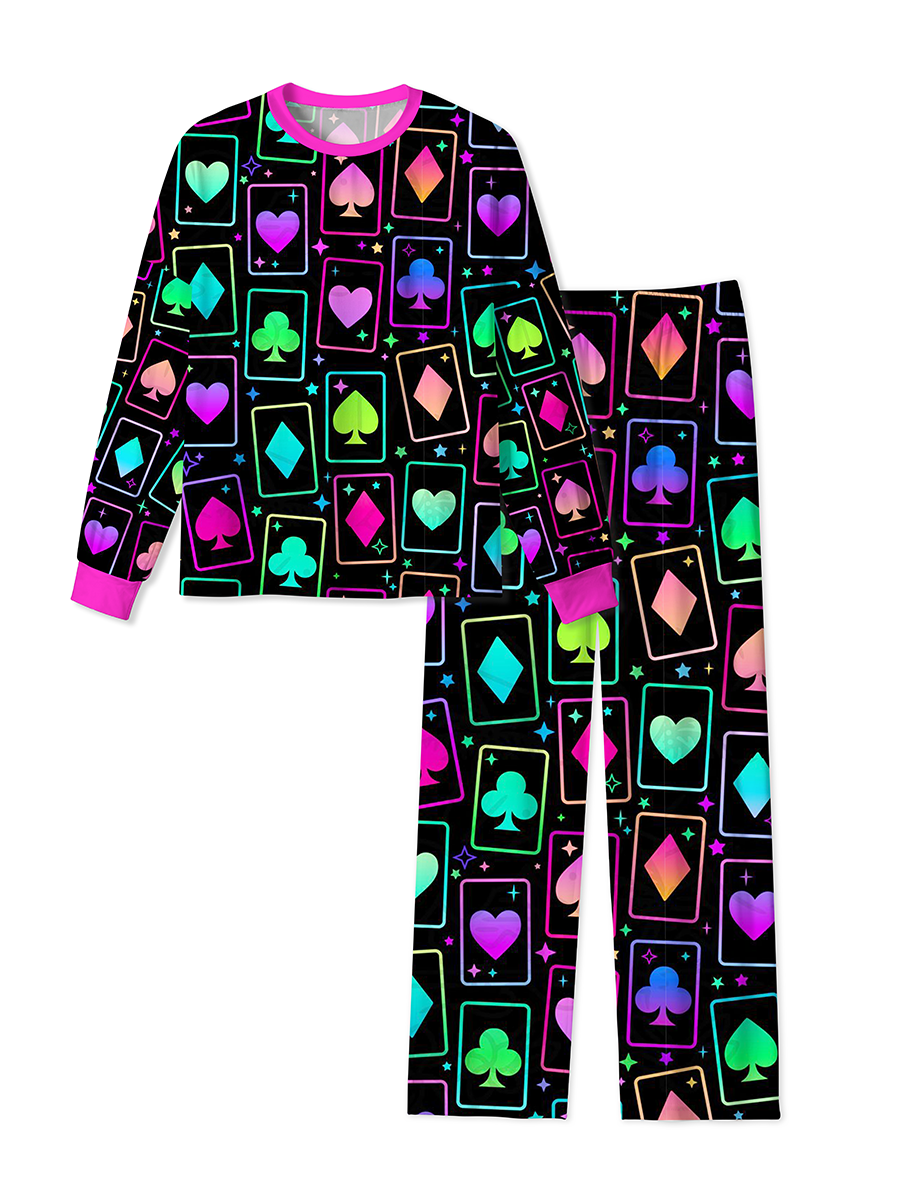 Vintage Neon Gradient Playing Card Suit Mixed Pajamas
