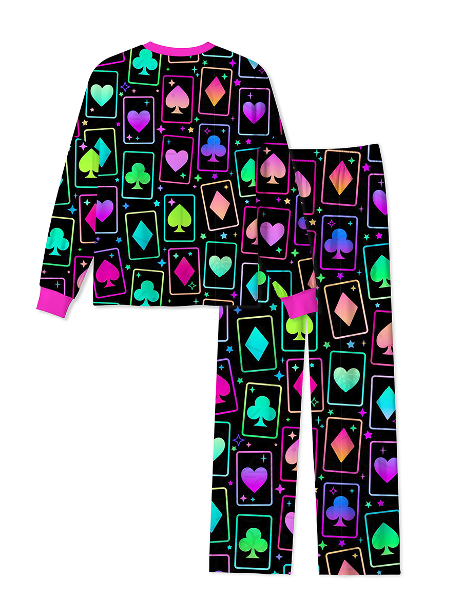 Vintage Neon Gradient Playing Card Suit Mixed Pajamas