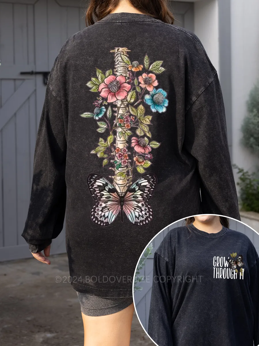 Vintage Grow Through It Butterfly Washed Long Sleeve Shirt