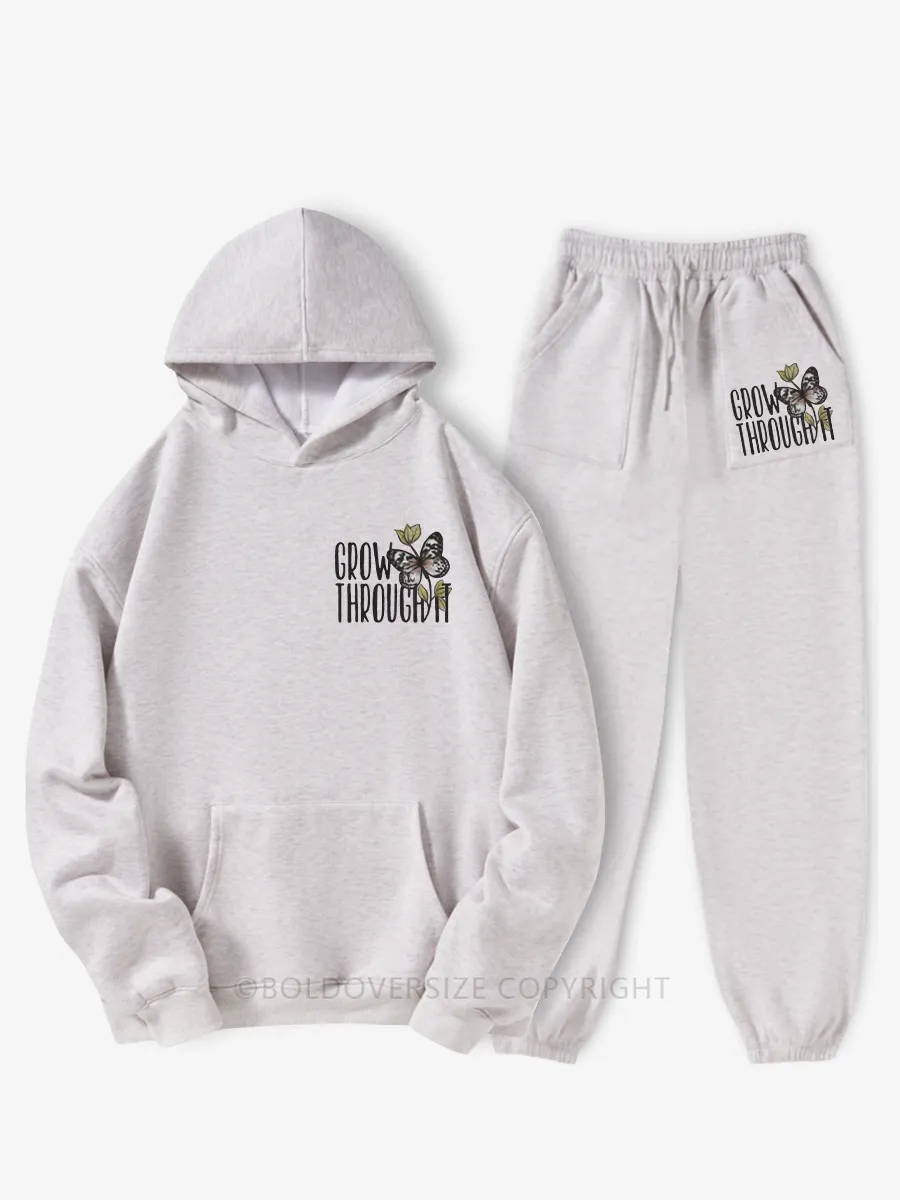 Vintage Grow Through It Butterfly Fleece Hoodie Suit