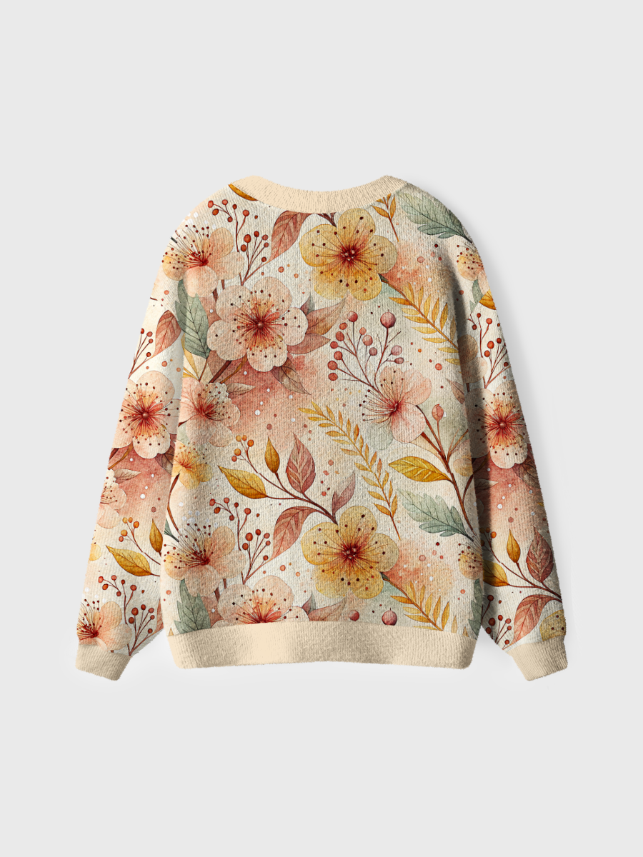 Vintage Autumn Flower Branch Pop Cardigan Sweaters