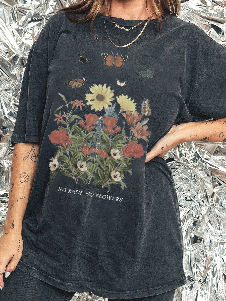 "No Rain, No Flowers Washed T-Shirt