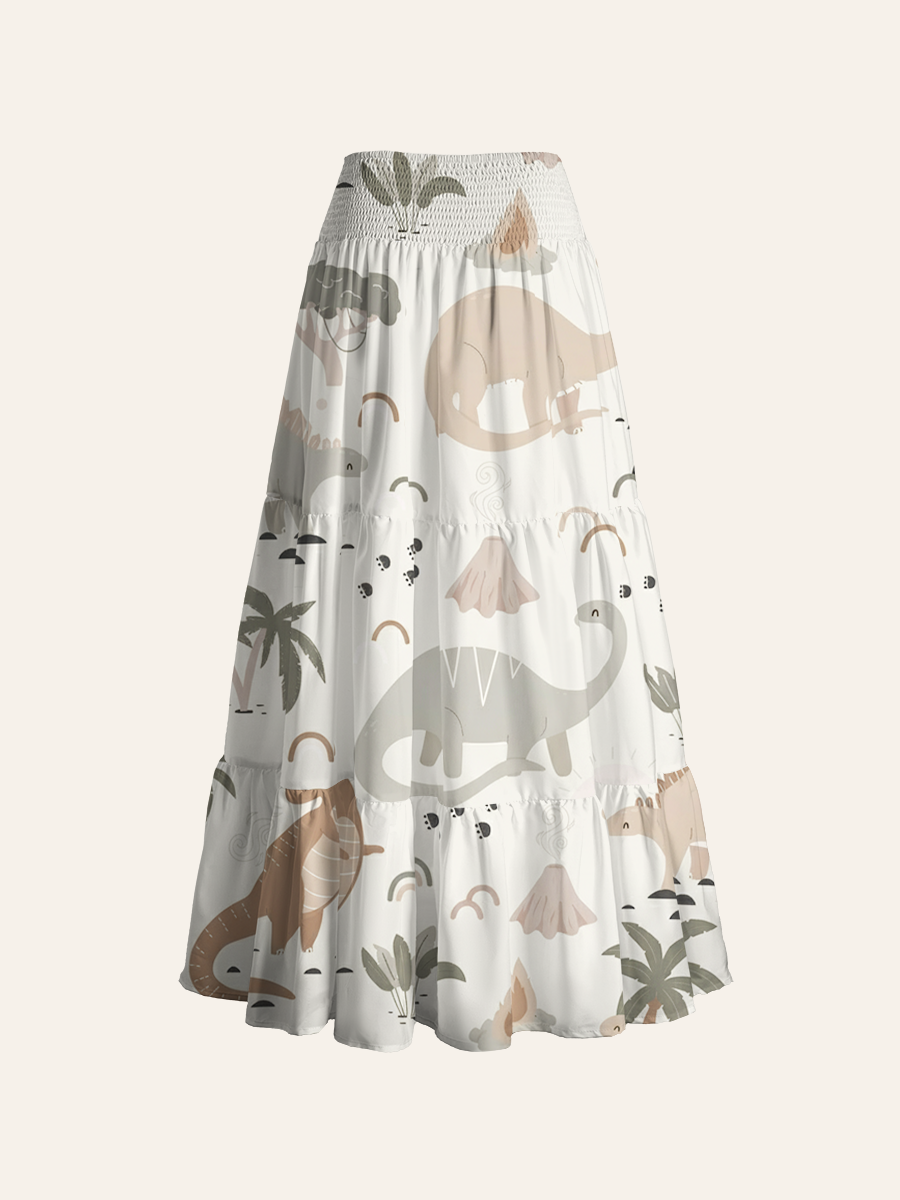 Whimsical Cottagecore Dino Convertible Maxi Skirts