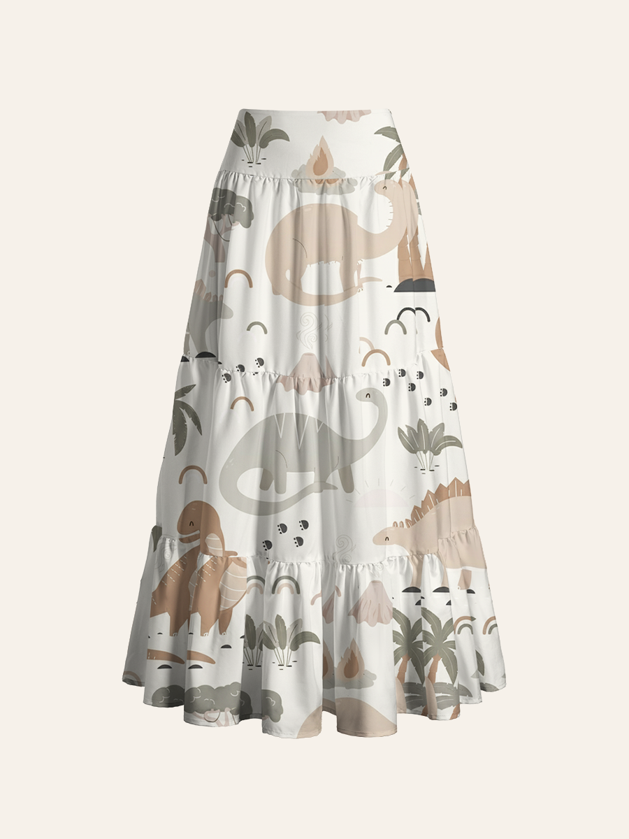 Whimsical Cottagecore Dino Convertible Maxi Skirts