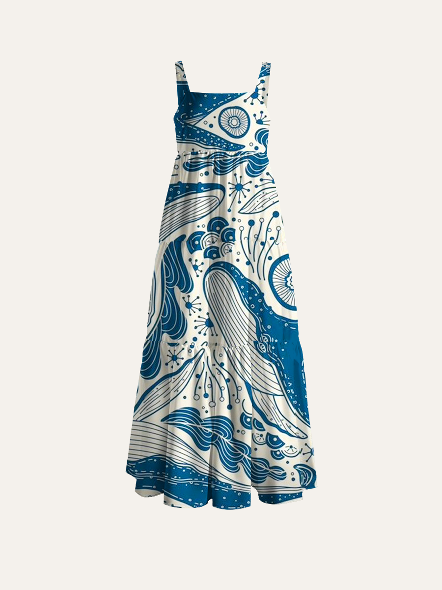 Indigo Whale Tribal Adjustable Wide Straps Maxi Dress