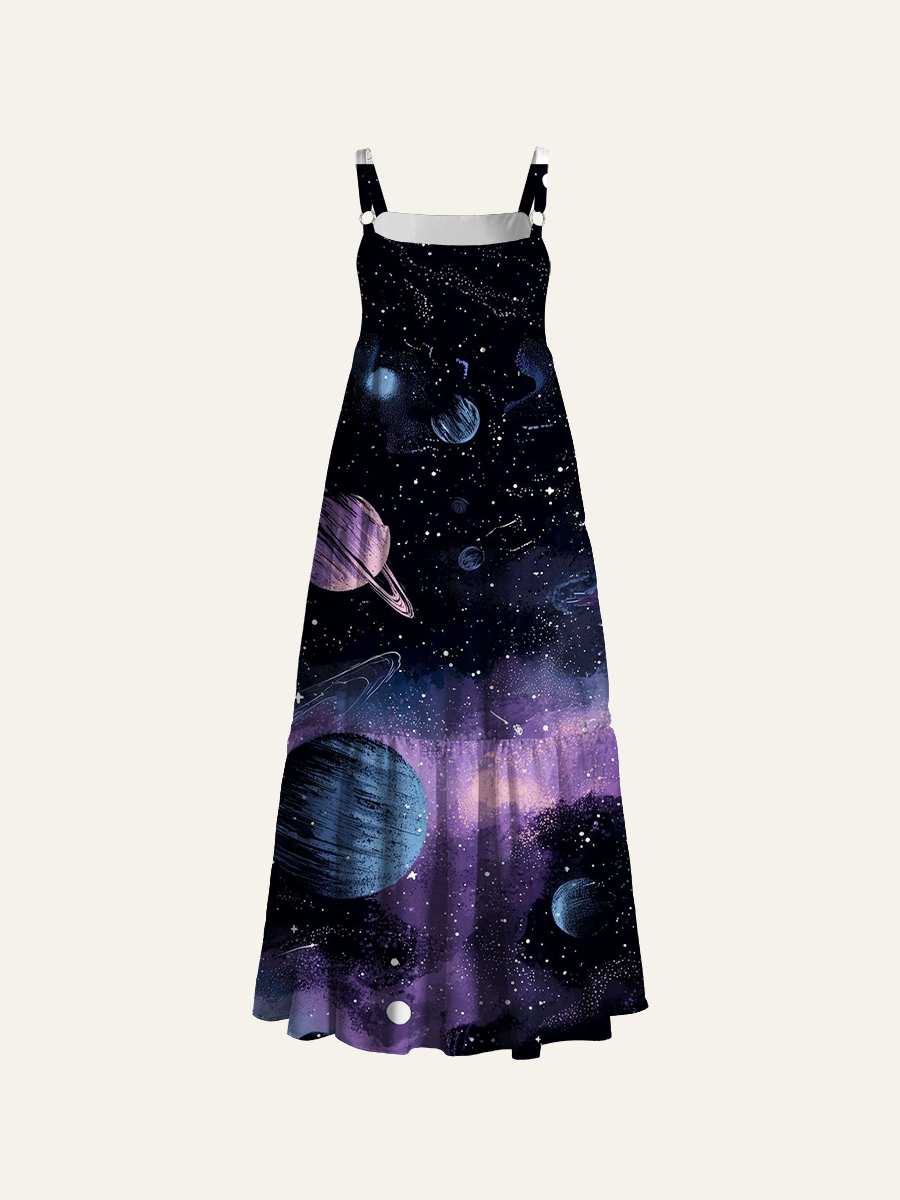 Starburst star Adjustable Wide Straps Maxi Dress