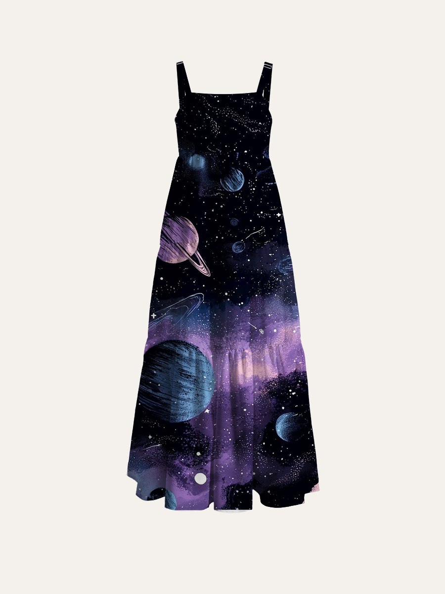 Starburst star Adjustable Wide Straps Maxi Dress