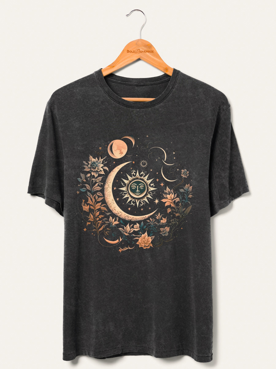 Mystic Moon And Sun Floral Washed T-Shirt
