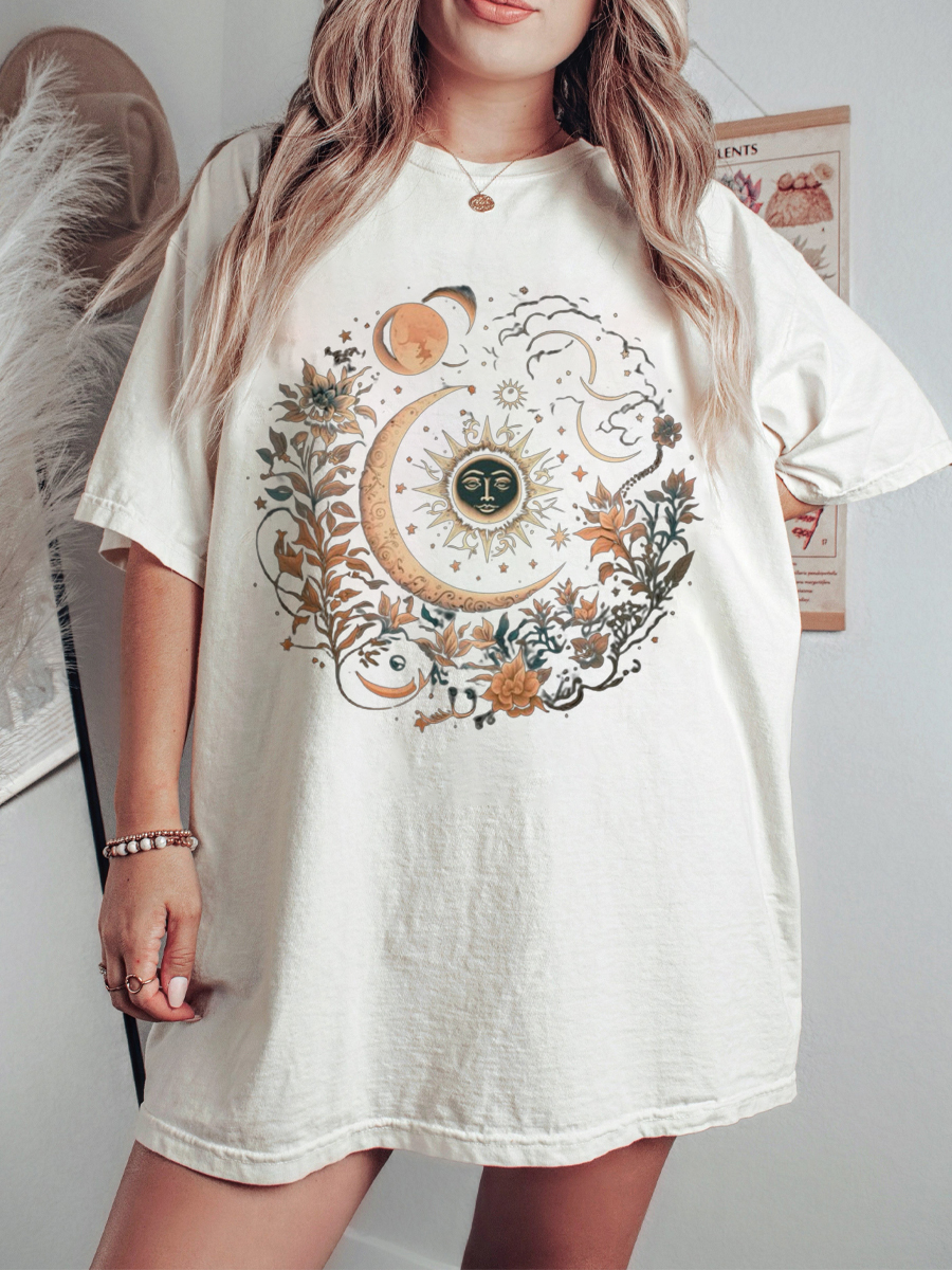 Vintage Mystic Moon And Sun Floral Shirt 