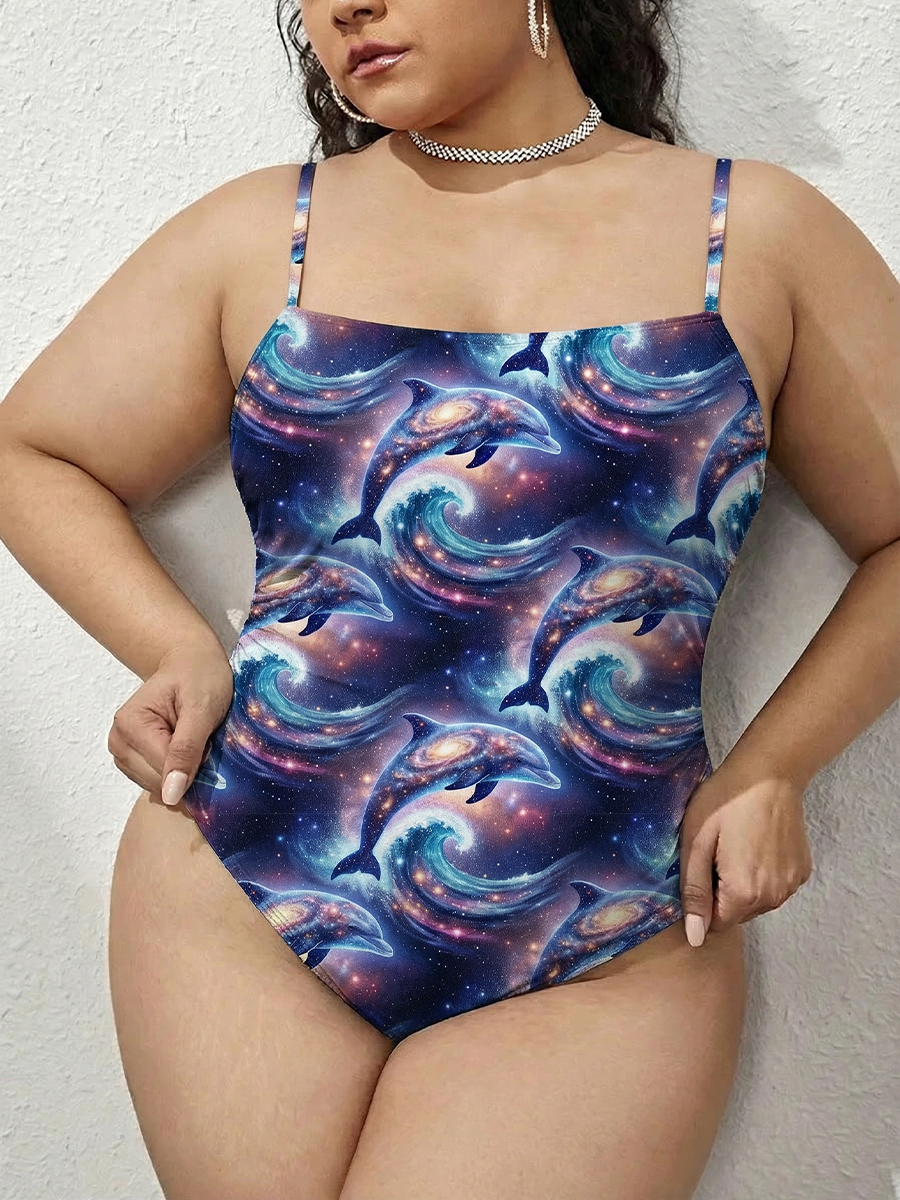 Vintage Dolphins One Piece Slim-Strap Swimsuit