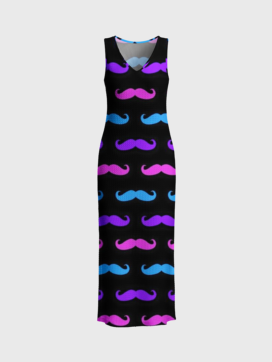 Neon Pastel Mustache Open Stitch Midi Dress