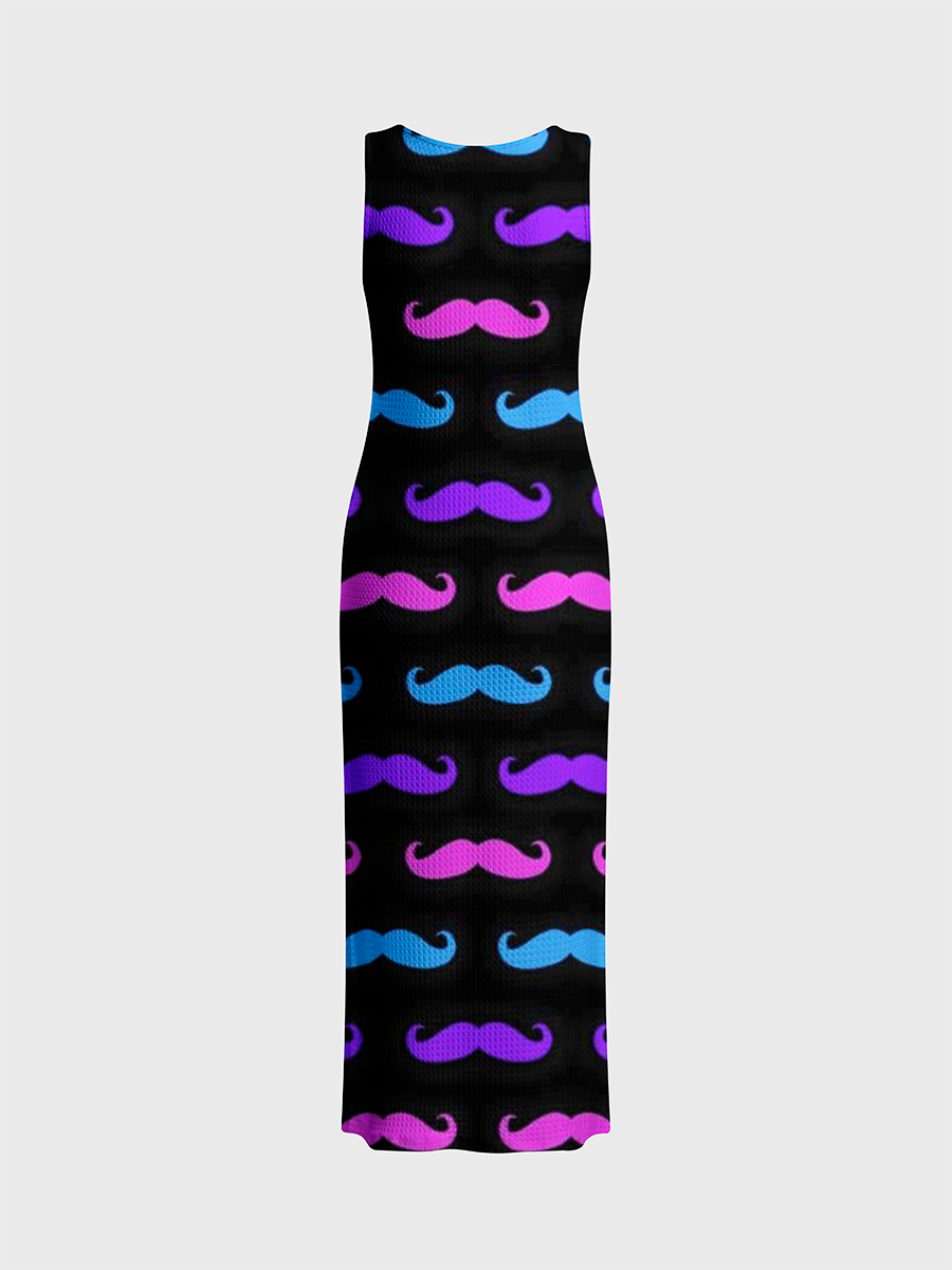 Neon Pastel Mustache Open Stitch Midi Dress