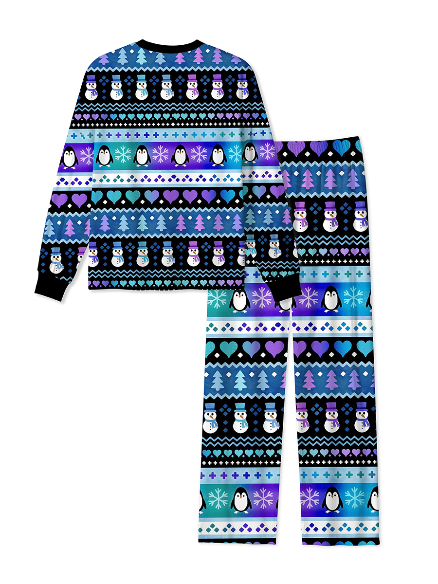 Vintage Winter Snowman Penguin Stripe Pajamas