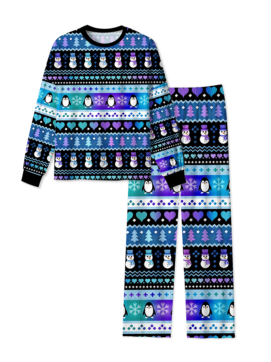 Vintage Winter Snowman Penguin Stripe Pajamas