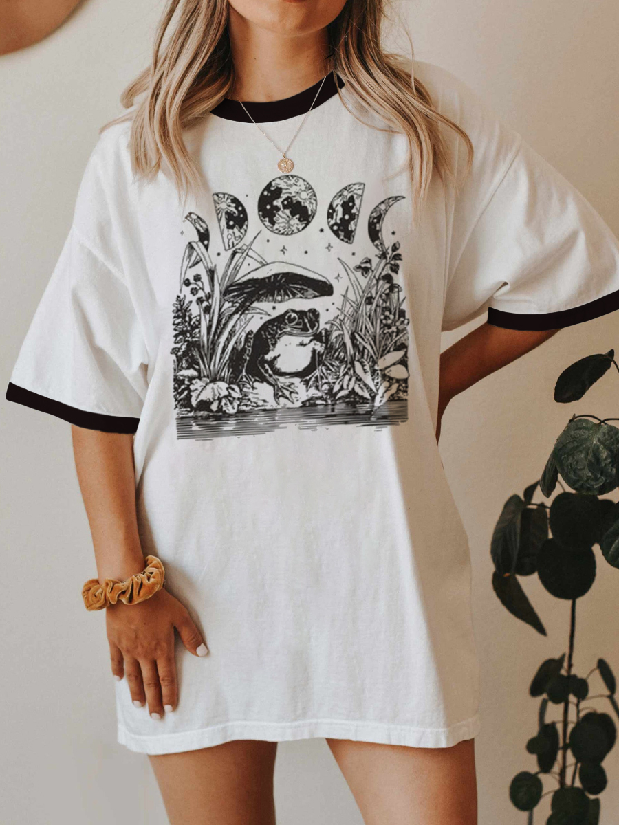 Vintage Frog And Mushroom Ringer Tee