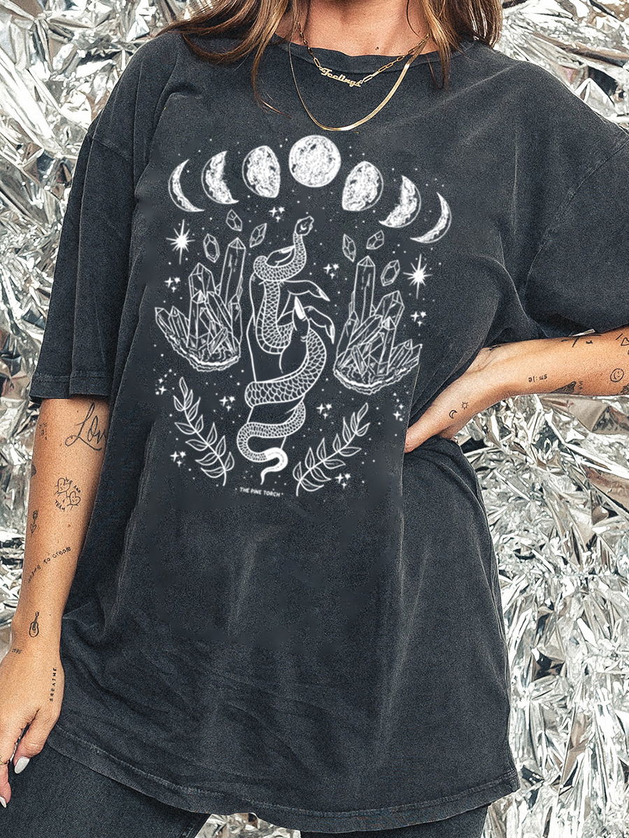 Vintage Mystical Moon Crystals Snake Washed T-Shirt