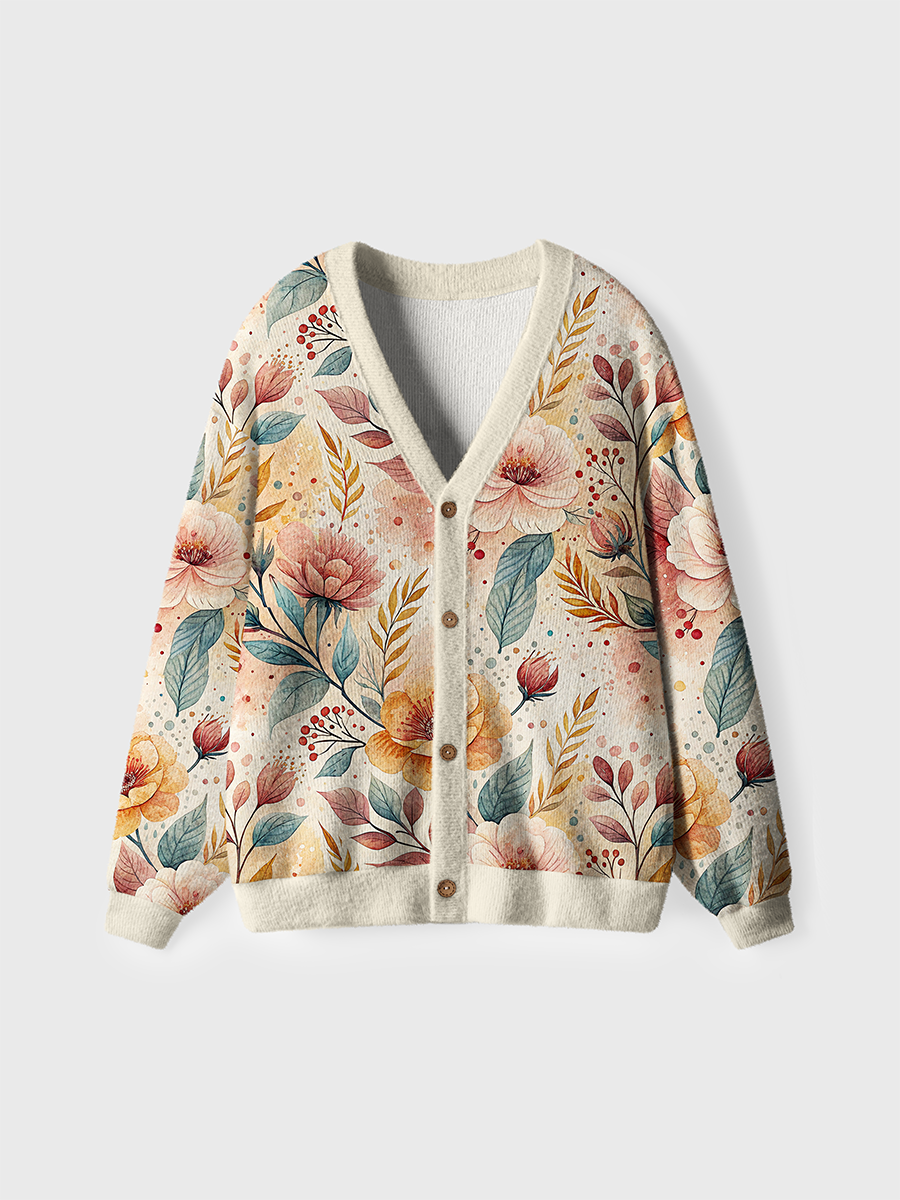 Vintage Warm Tone Floral Pop Cardigan Sweaters