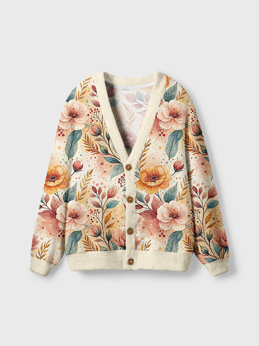 Vintage Warm Tone Floral Pop Cute Cardigan Sweaters
