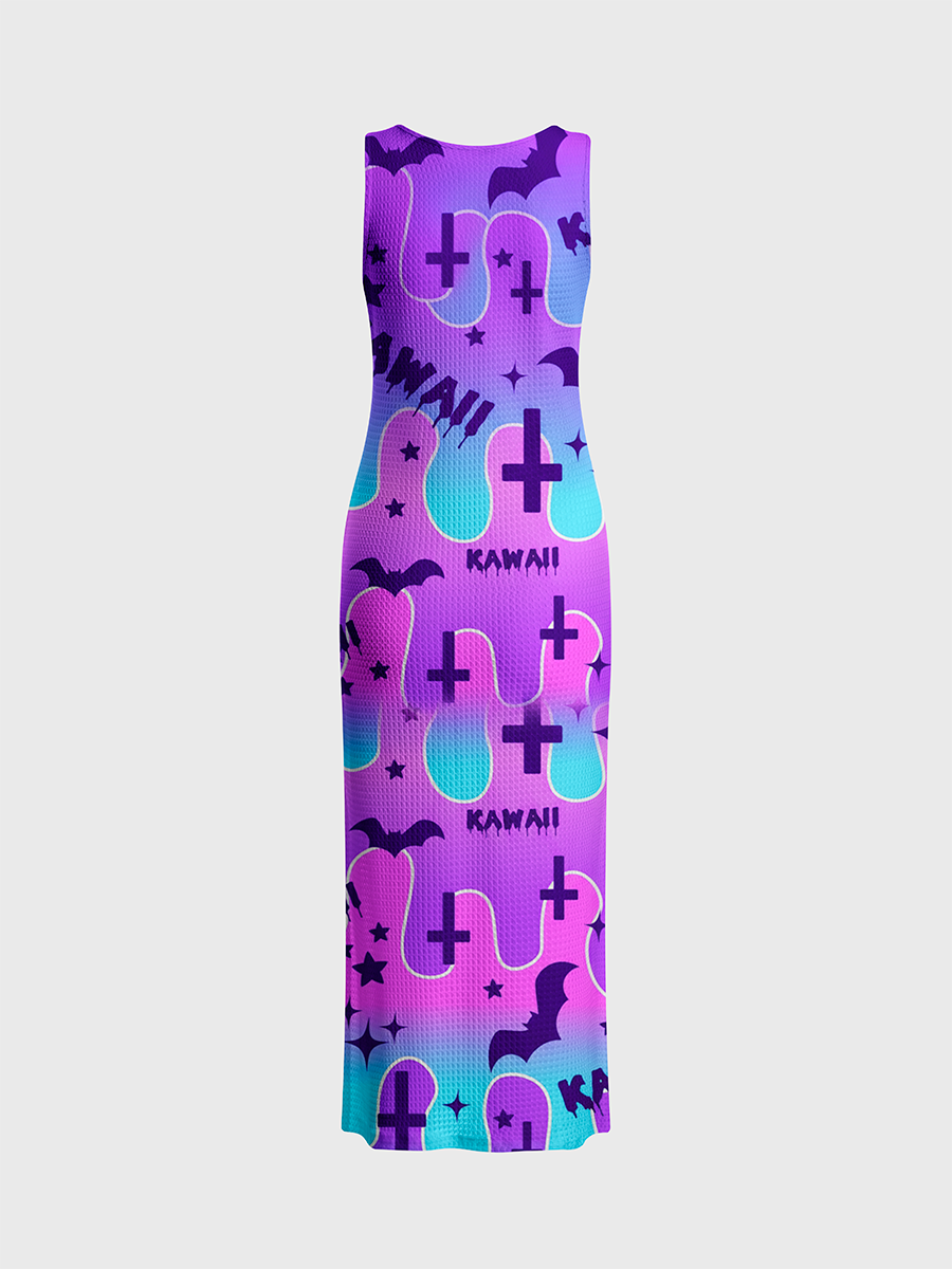 Y2K Kawaii Goth Drip Open Stitch Midi Dress