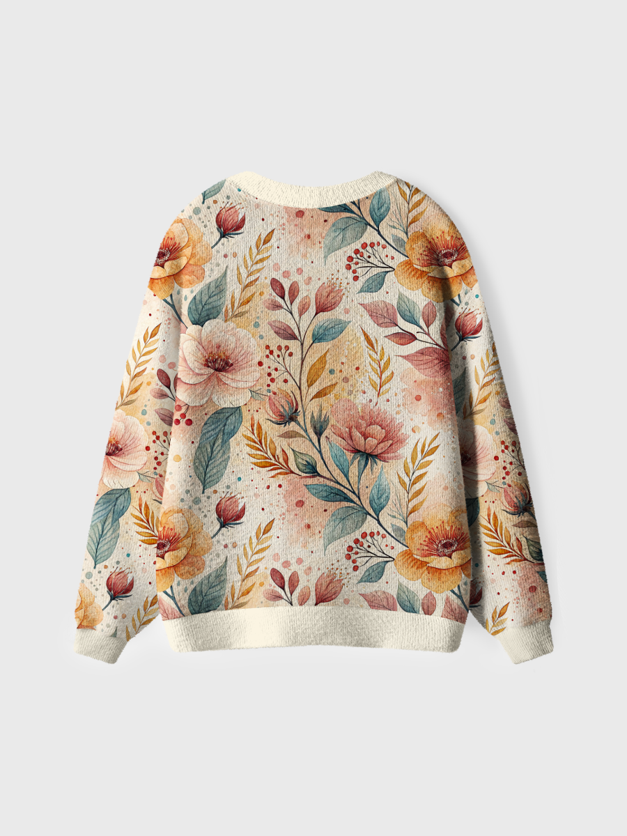 Vintage Warm Tone Floral Pop Cardigan Sweaters