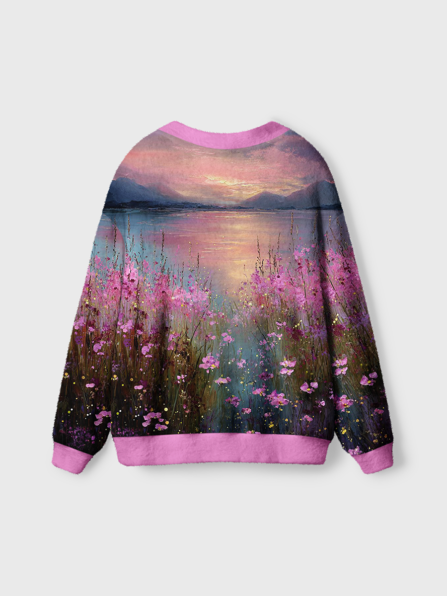 Vintage Sunset Lakeside Wildflower Cardigan Sweaters