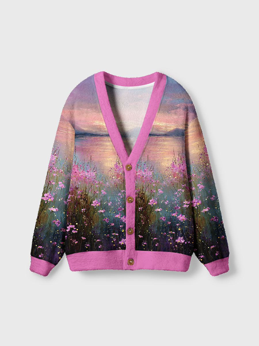 Vintage Sunset Lakeside Wildflower Cardigan Sweaters