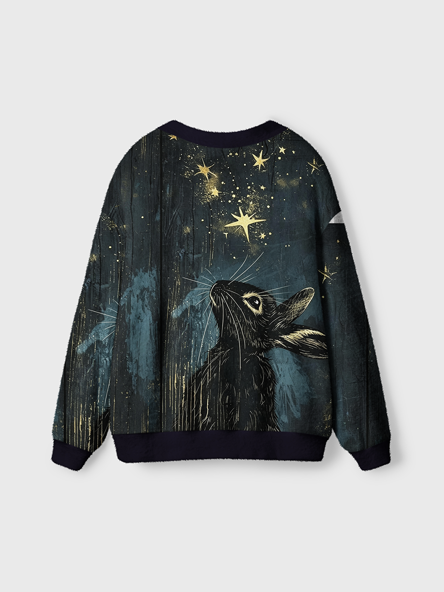 Vintage Black Rabbit Stargazing Retro Cardigan Sweaters