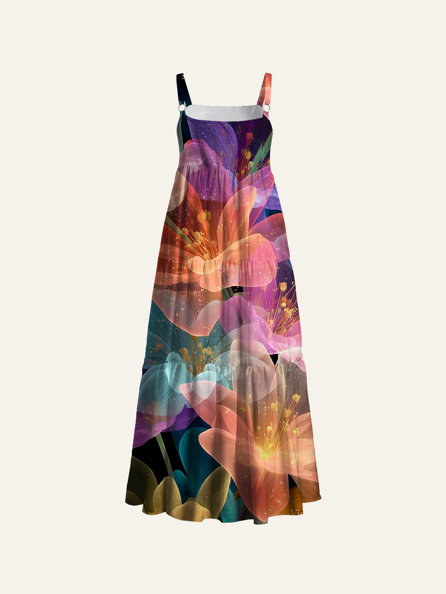 American Flag Daisy Patriotic Adjustable Wide Straps Maxi Dress