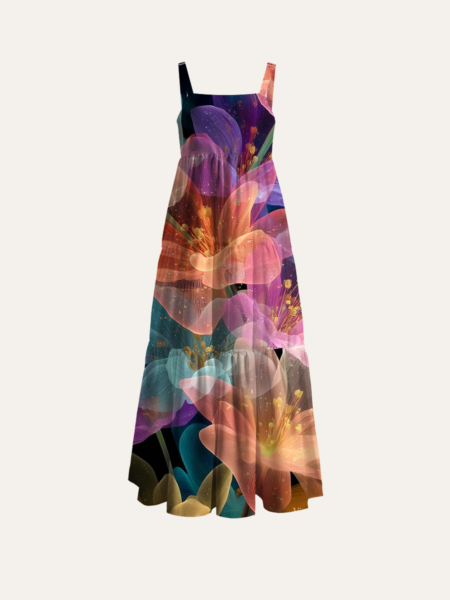 American Flag Daisy Patriotic Adjustable Wide Straps Maxi Dress