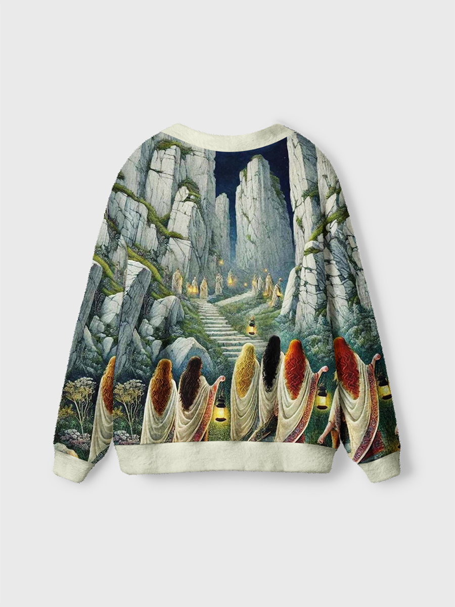Vintage Moonlit Pilgrimage On Stone Stairs Cardigan Sweaters
