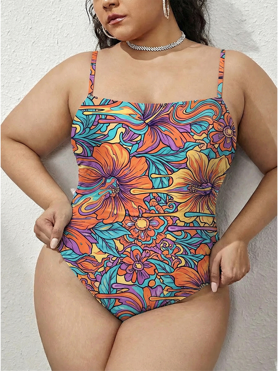 Vintage Melting Surreal Flowers One Piece Slim-Strap Swimsuit