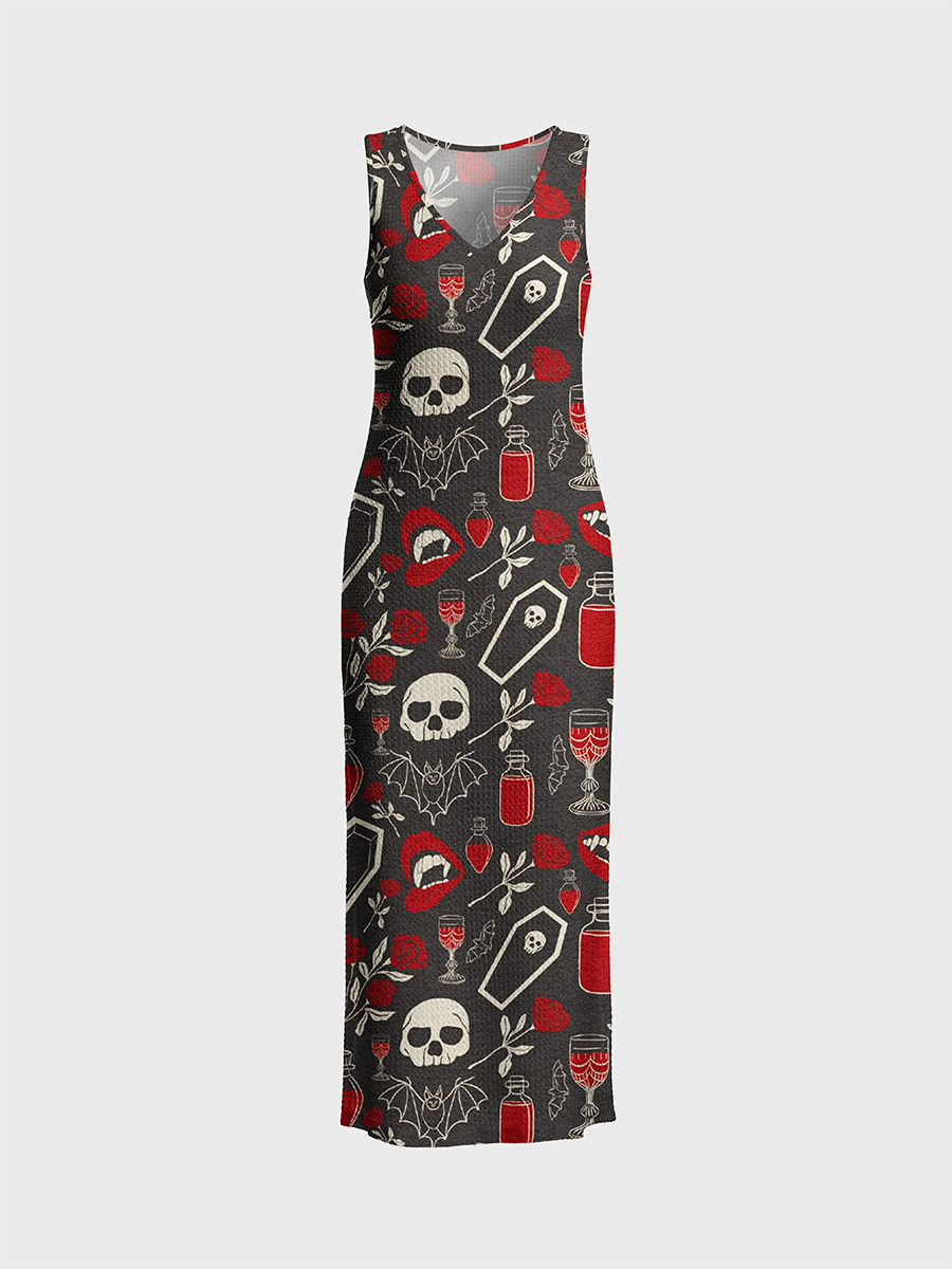 Gothic Vampire Halloween Open Stitch Midi Dress
